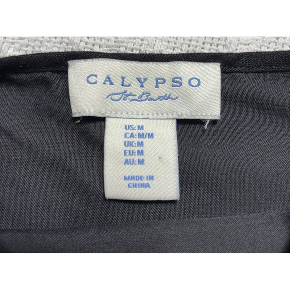 NWT Calypso St. Barth Black Linen-Blend Sundress Palm Trees Size M Sun Fun! - Picture 6 of 10